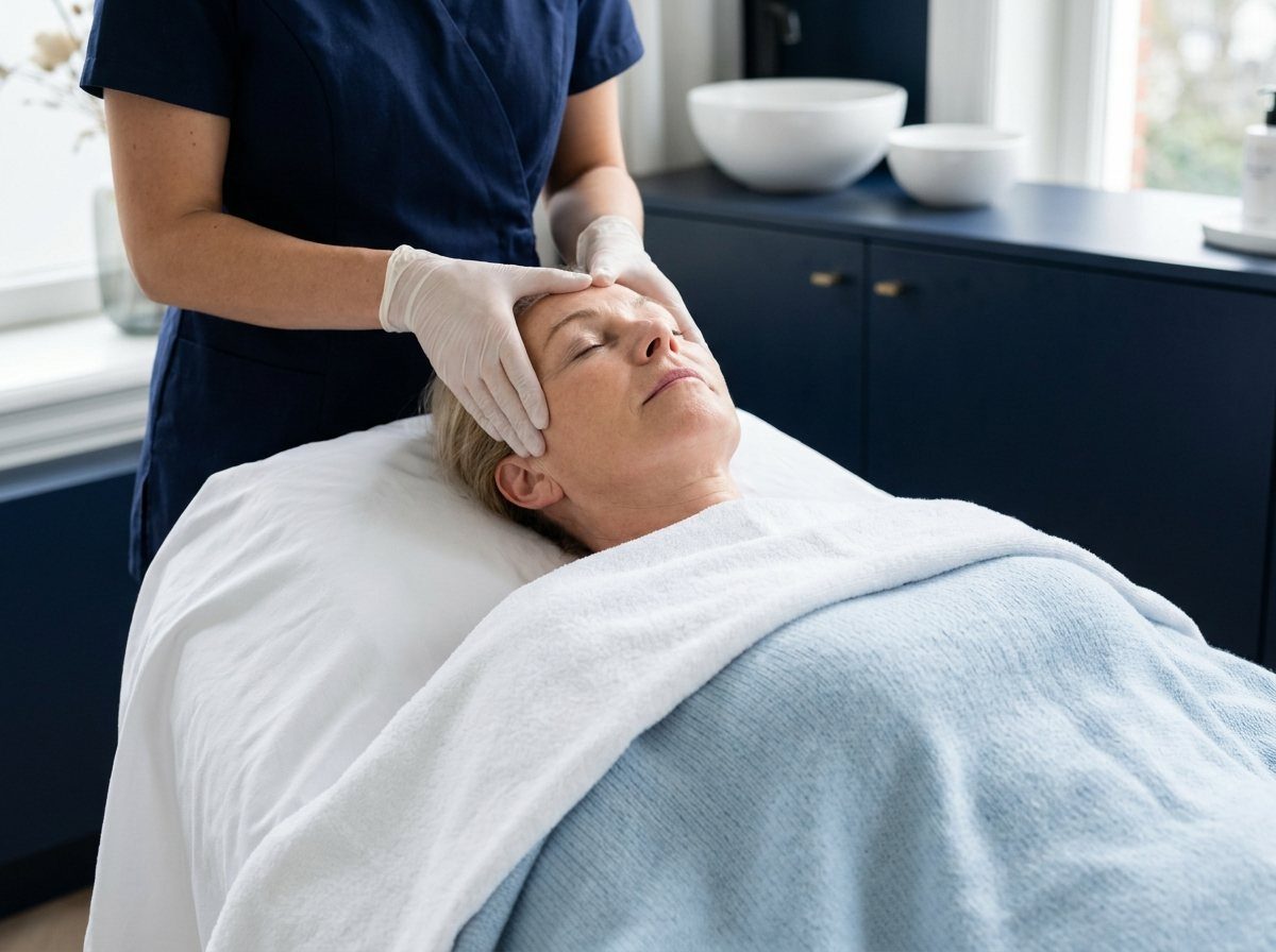Gezichtsmassage tijdens een behandeling (voorbeeldbeeld)